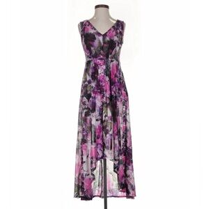 SIMPLY VERA VERA WANG High Low Purple Black Floral Fit and Flare Midi Dress